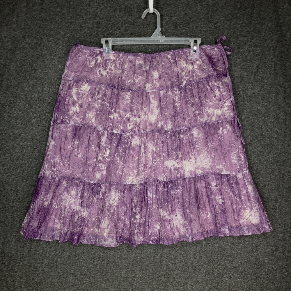 Talbots Skirt Women's 12 Purple Tie-Dye Cotton Tiered Peasant Skirt Knee Length